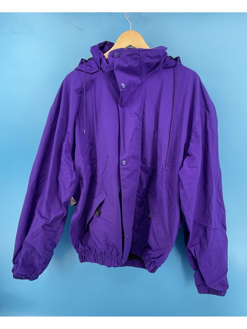 VTG Unique Sales Jacket Mens XL Purple Hooded Rain Windbreaker Made USA